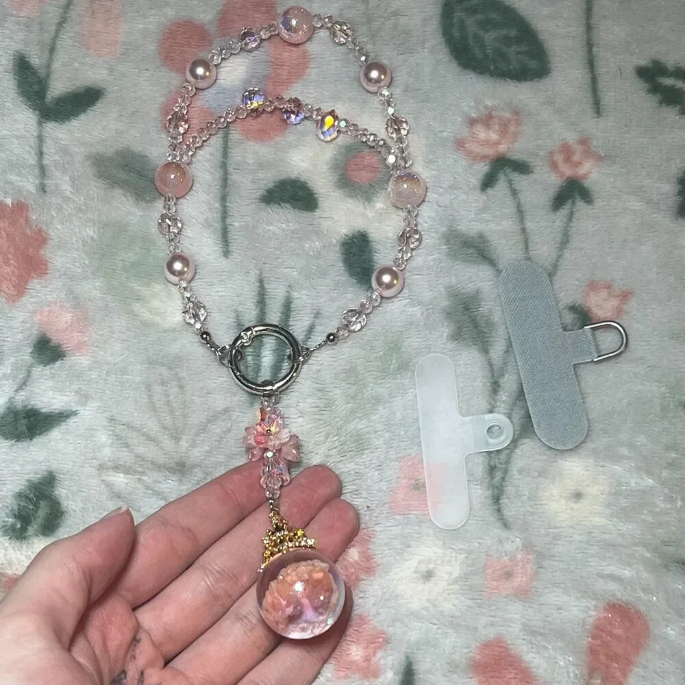 Pink Crystal Phone Charm Wristlet Coquette Fairy Princess Kawaii Anti-Theft Drop